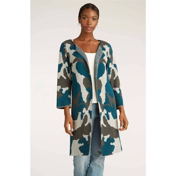 NWOT Indigenous Ink Blot 100% Organic Cotton Cardigan Sweater: Peru: Blue Camo - Picture 2 of 10